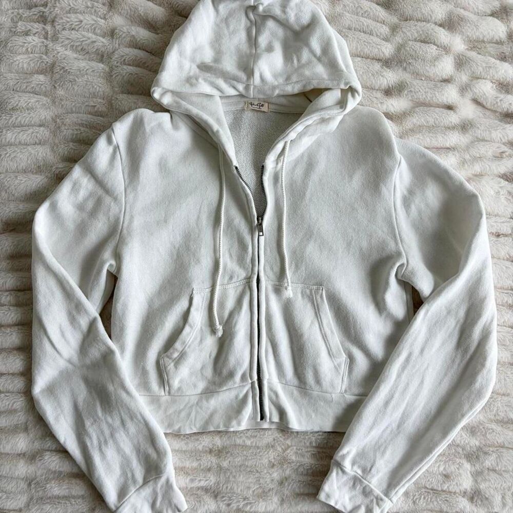 Brandy Melville White zip up cropped hoodie